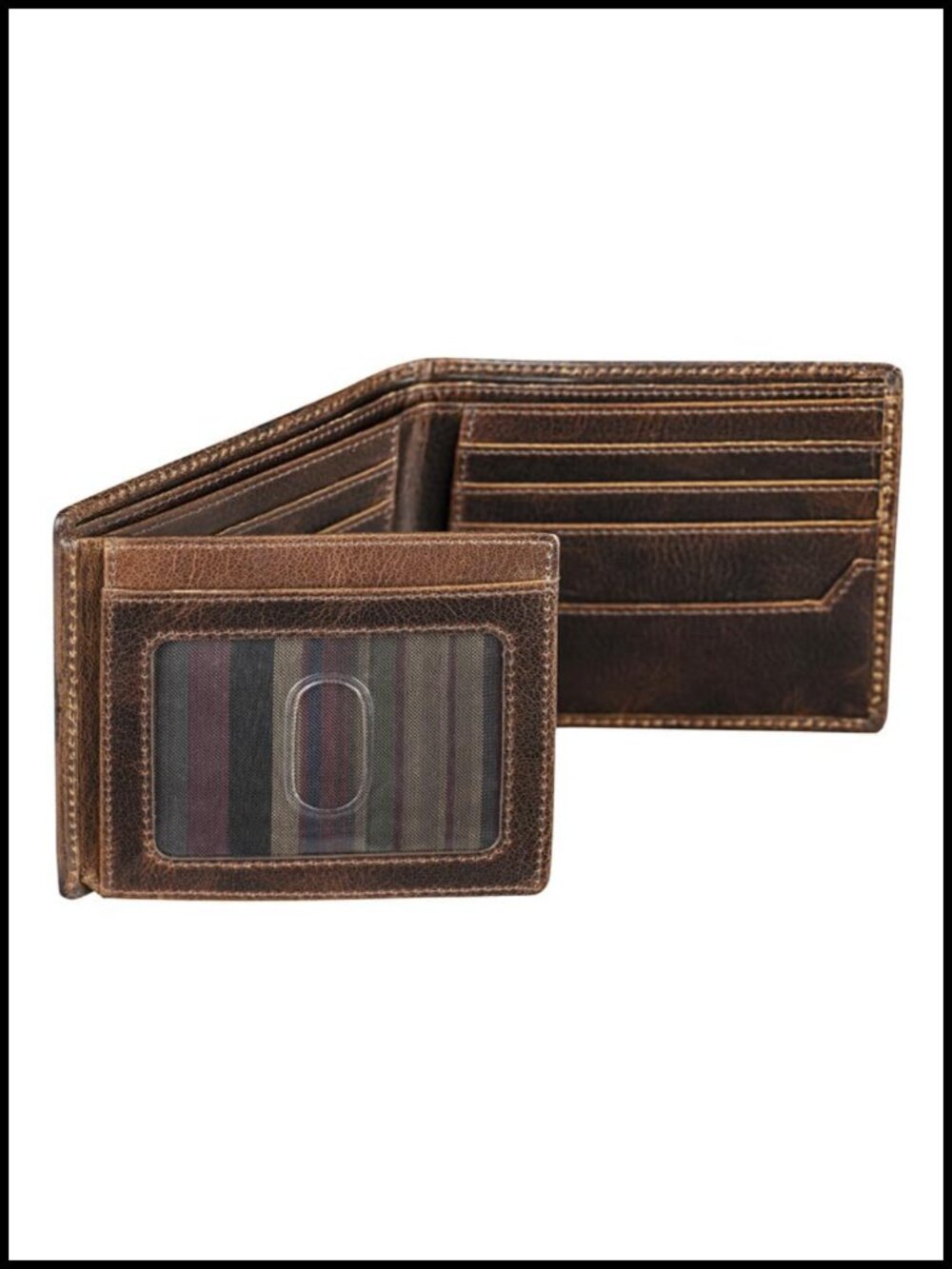 RFID Blocking Bifold Wallet with 2 ID Windows Full Grain Leather 10 Card Slots